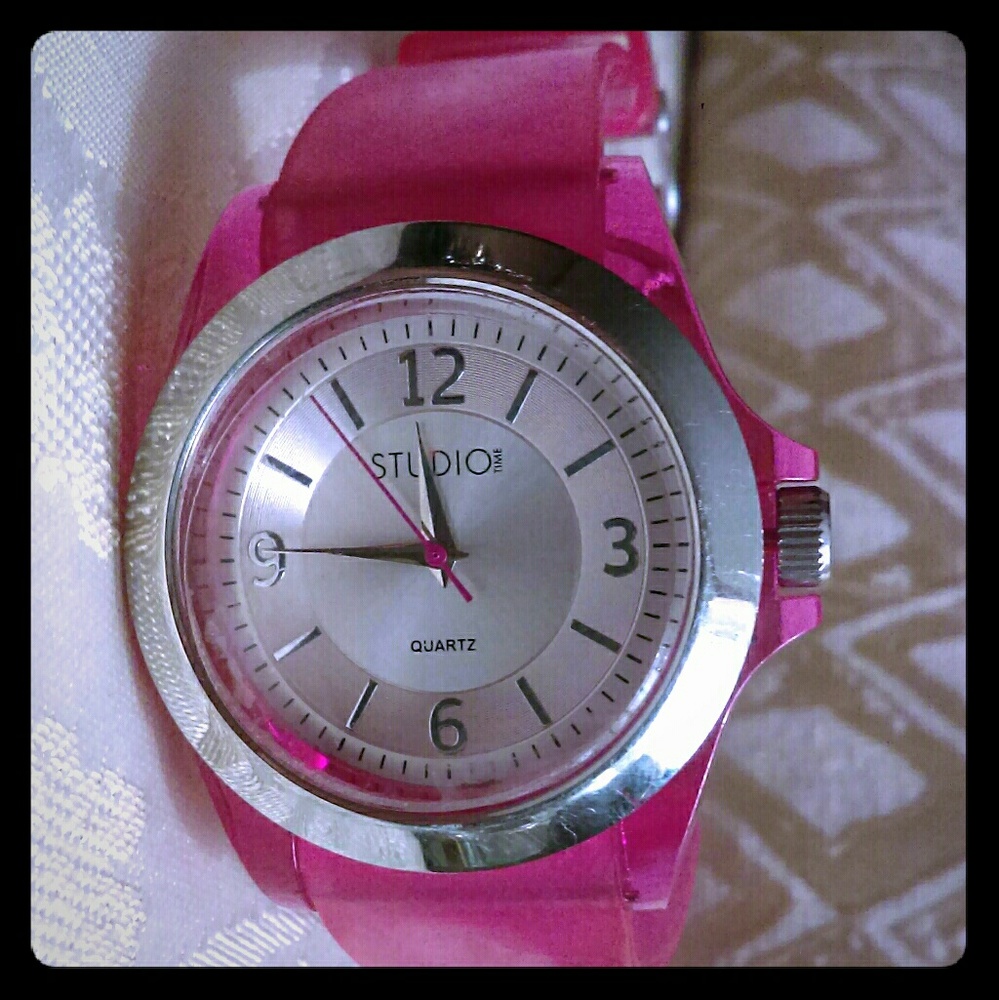 Pink Studio watch with silver tone.-gently used